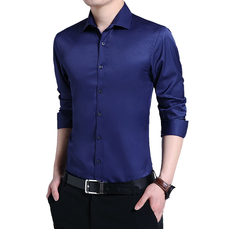 New Men Solid Color Business Shirt Cotton Fashion Classic Basic Casual Slim White Long Sleeve Shirt Brand Top Plus Size M-5XL