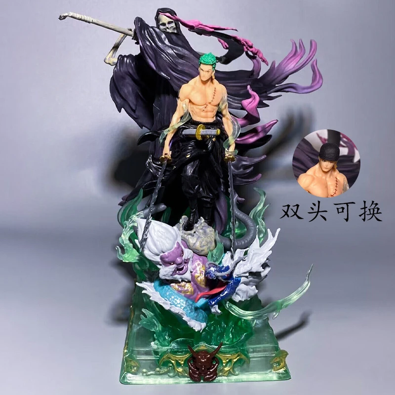 

Anime Peripheral ONE PIECE Death Roronoa Zoro Double Head Interchangeable Statue PVC Action Figure Collectible Model Toy Boxed