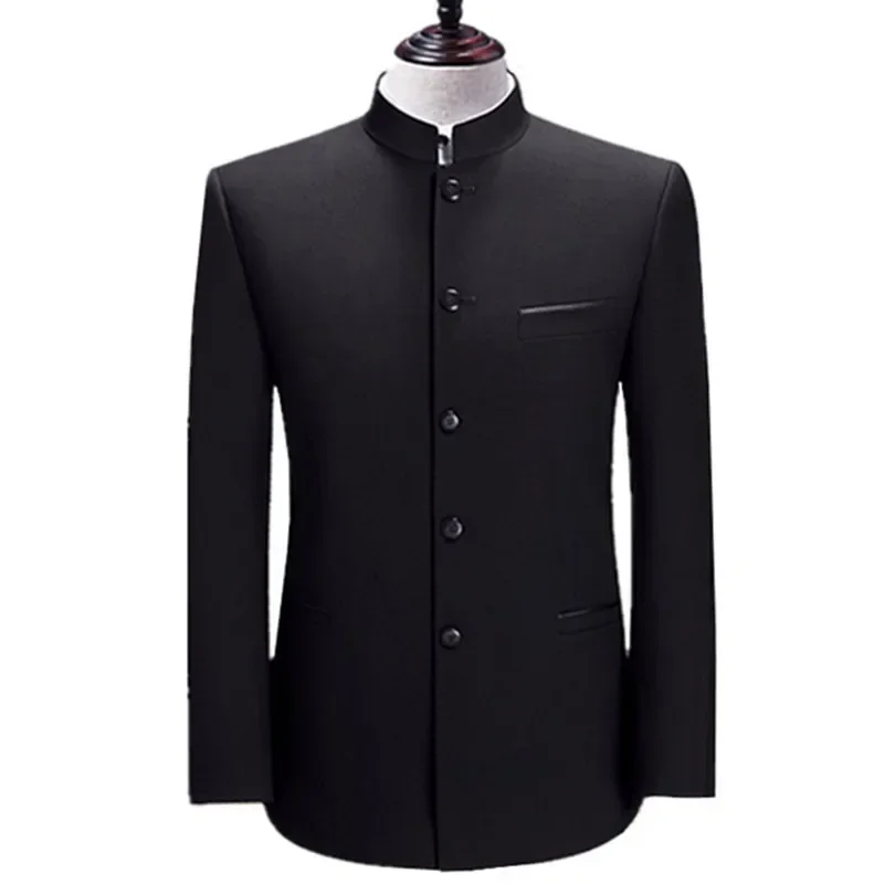 Chinese Style Mandarin Stand Collar Business Casual Wedding Slim Fit Blazer Men  Suit Jacket Male Coat 4XL