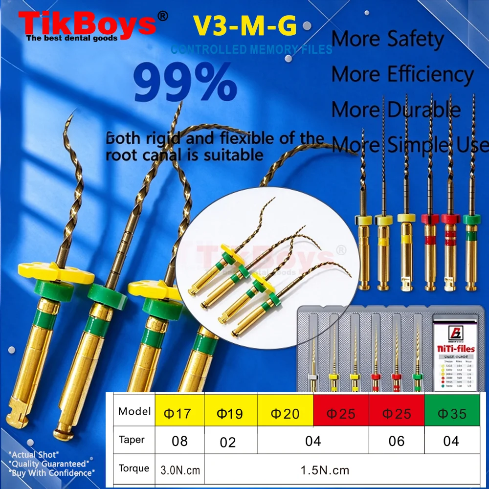 6Pcs/Box Dental Nickel Titanium Heat Activation Root Canal Engine File Endodontic Rotary Dental File V3-M 25MM dentaire
