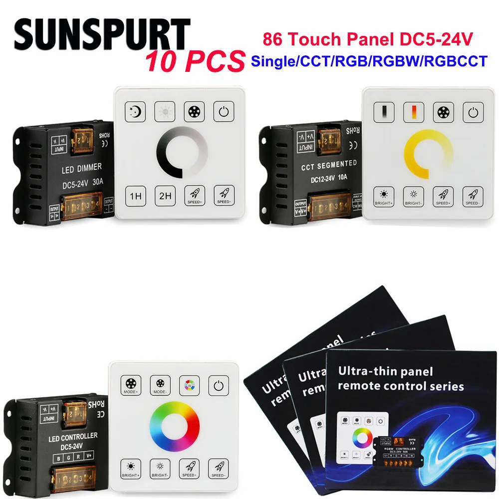 RF Wireless Wall-Mounted Touch Panel Dimmer Switch, DC 5-24V 30A RGB RGBW RGBWC LED Strip Controller for 5050 3528 LED RGB Strip