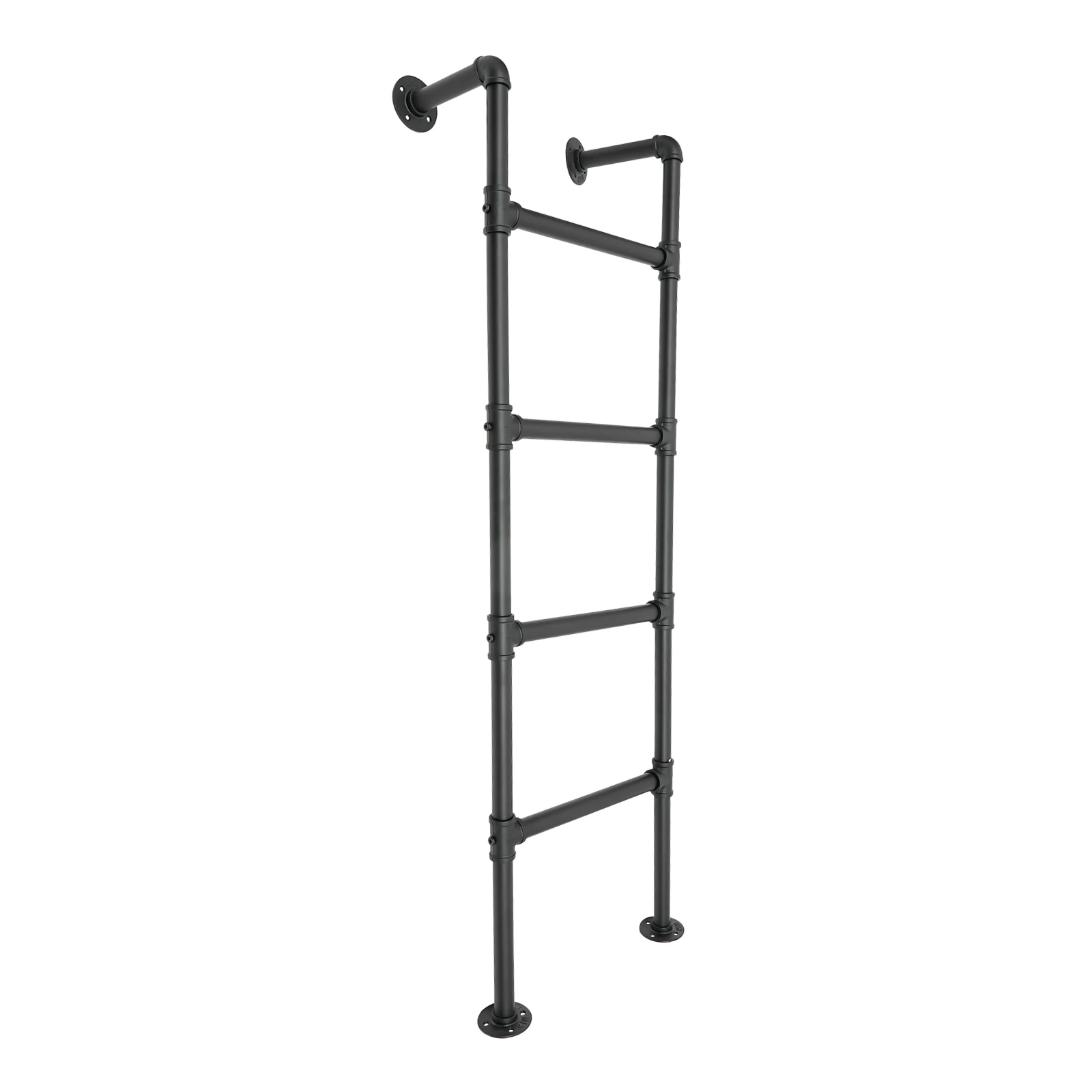 Black, 146 cm Length Ladder, 4-Step Ladder, Wall/Floor-Mounted Ladder, Load Capacity 440 lbs, for Home, Caravans, Lofts, Flats