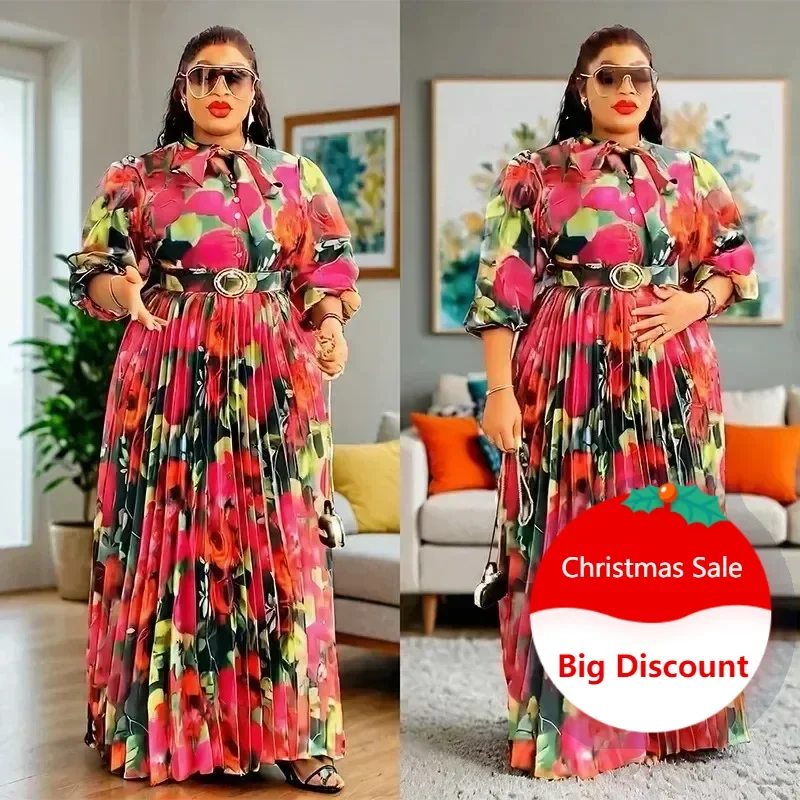 Plus Size African Print Dresses Autumn Elegant African 3/4 Sleeve Party Evening Long Maxi Dress Gowns Dashiki African Clothes