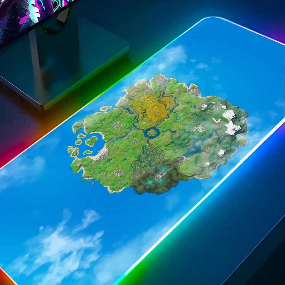 f-Fortnite-e map  Mouse Pad RGB Pc Gamer Keyboard LED Glowing mause pad Mats Rubber Cute Cartoon Gaming Computer csgo lol pubg