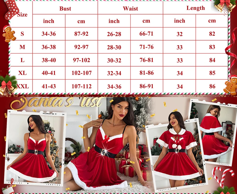 سانتا كلوز زي ملابس عيد الميلاد للنساء فستان عيد الميلاد الأحمر المثير مع كيب 2 قطعة زي سانتا المخملي عيد الميلاد بيبي دول فروي #2