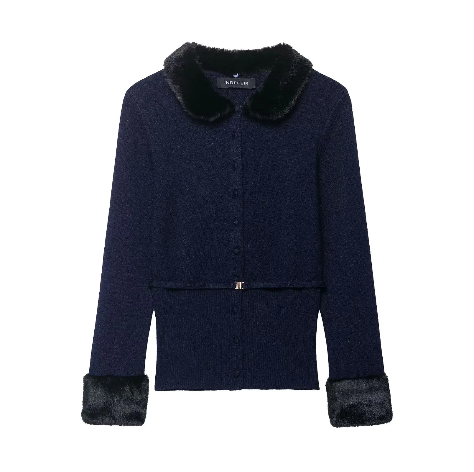 

2025 Faux Fur Detail Patchwork Knit Jacket Fall/Winter New Arrival Fashion