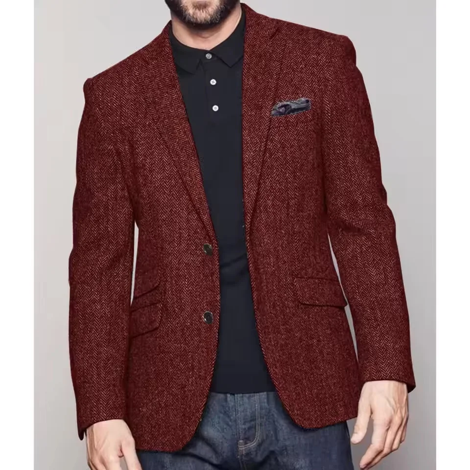Мужской пиджак с узором «елочка», однобортный повседневный деловой приталенный элегантный пиджак, праздничная одежда, официальная одежда