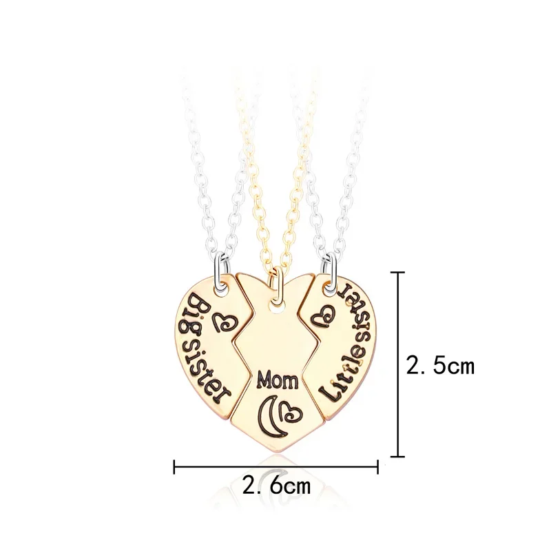 Lovecryst 3Pcs/set Family Suit Big Sister Little Sister Mom Necklace for Girls BFF Friendship Jewelry Gift