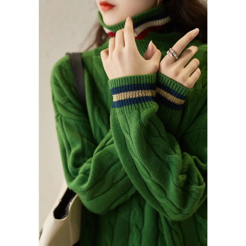 سترة بياقة مدورة فرنسية للنساء من Boweylun ، ملابس خارجية فضفاضة ، بلوفر للفتيات ، الخريف والشتاء