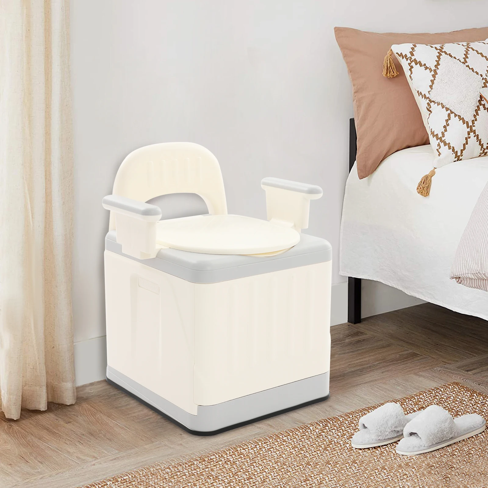 Inodoro Portátil de 330.69 Lbs, Inodoro Plegable para Cama con Tapa, Orinal para Adultos, Silla de Inodoro para Personas Mayores y Mujeres Embarazadas