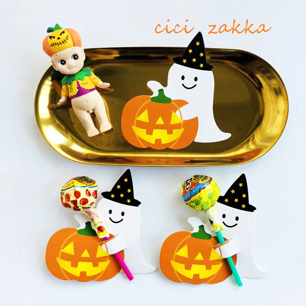 

50 Pcs Pumpkin Pattern Paper Card Making Halloween Lollipop Decorative Outdoor Cards Work