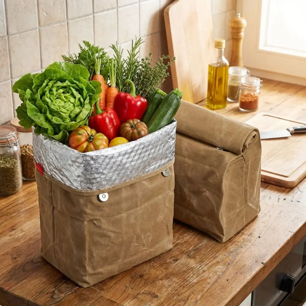 

Large Capacity Waxed Canvas Lunch Bag Anti-fouling Waterproof Lunch Insulated Bag Reusable Thermal Insulation Lunch Storage Bag