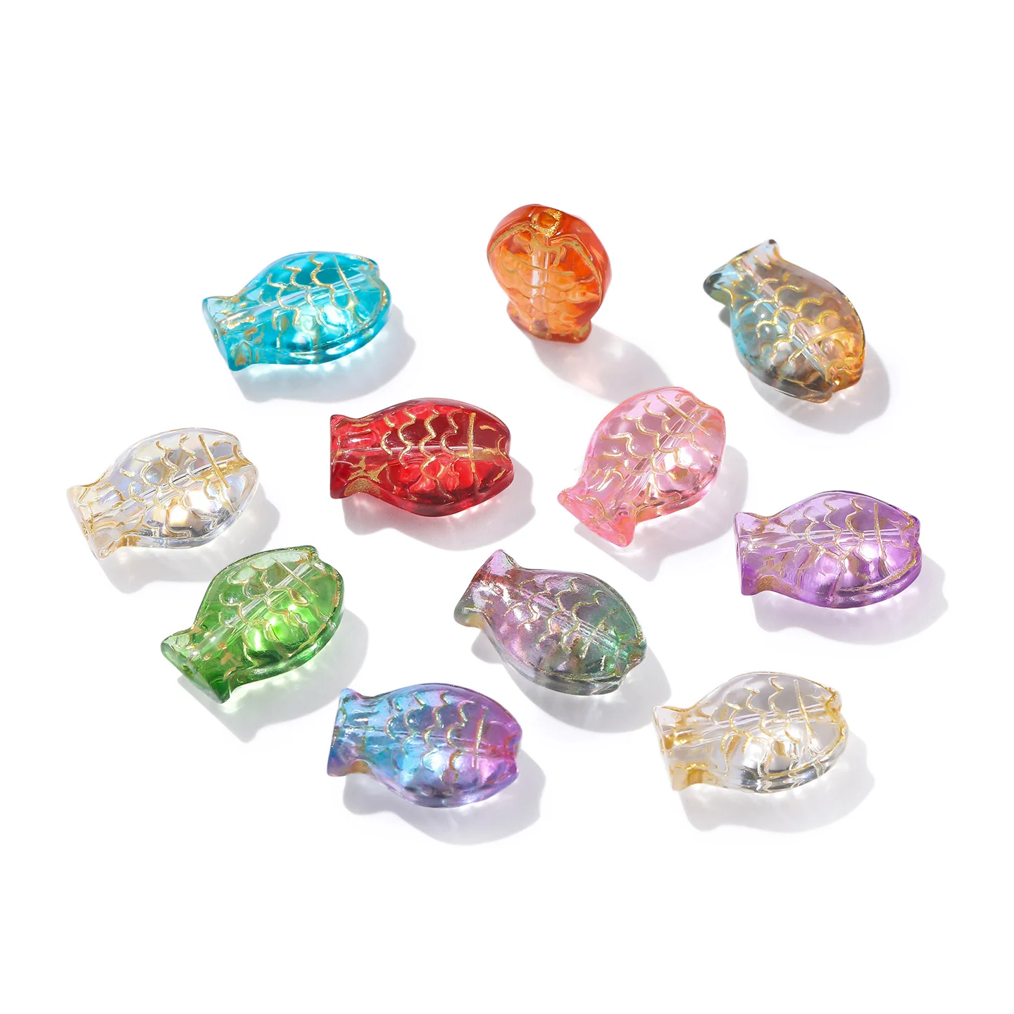 10 stuks 10*14.5mm glas goudkleurige kleine visvormige kralen met gouden rand spacer kralen voor DIY sieraden oorbellen armbanden benodigdheden