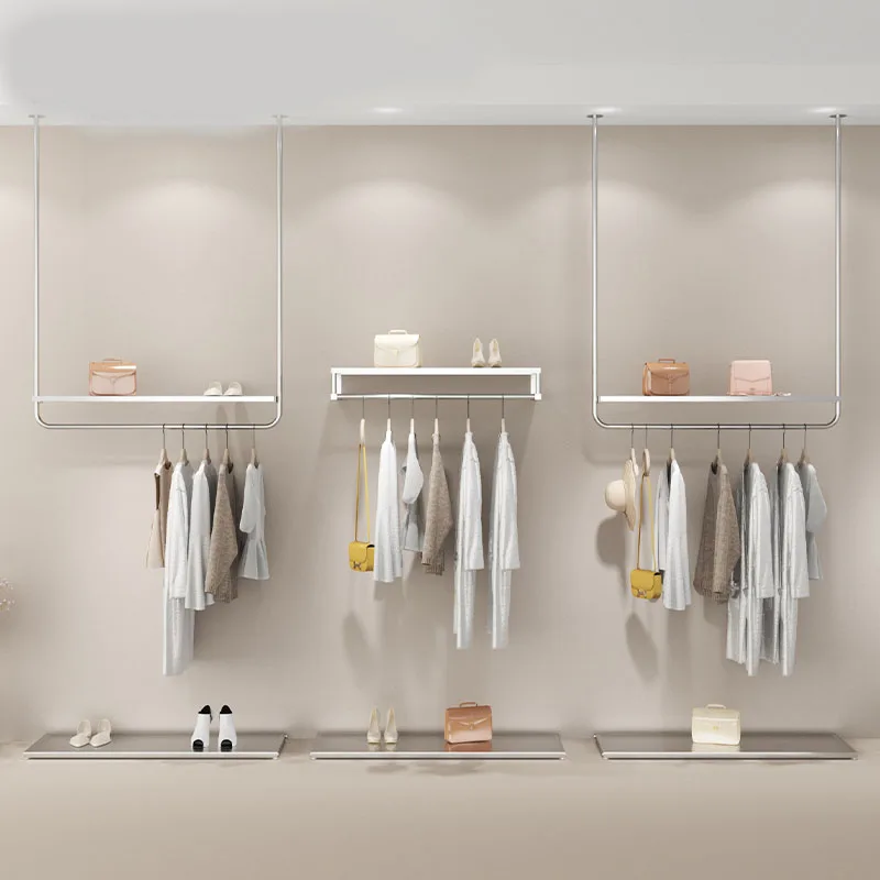 Boutique Clothing Rack Hall Aesthetic Room Extension Modern Standing Hangers Shelf Jackets Large Couple Wardrobe Furniture