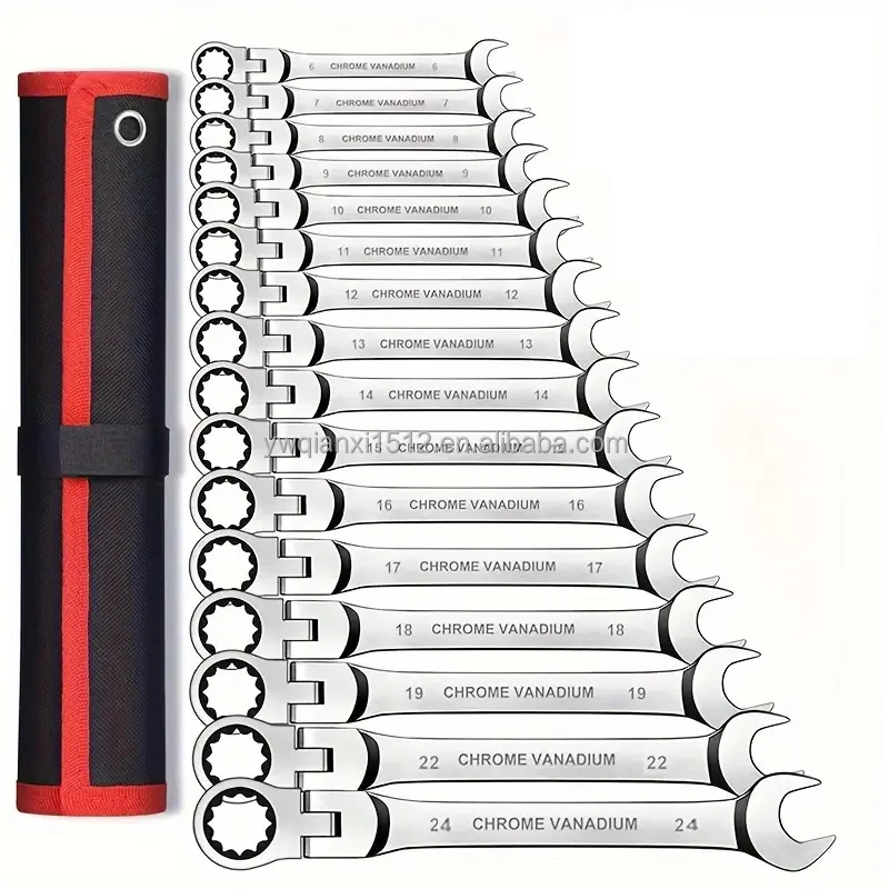 

16Pcs Scratch Head Ratchet Wrench Kit, Combination End Wrench Kit, Chrome Vanadium Steel Hand Tool Sleeve Key Ratchet Wrench Kit