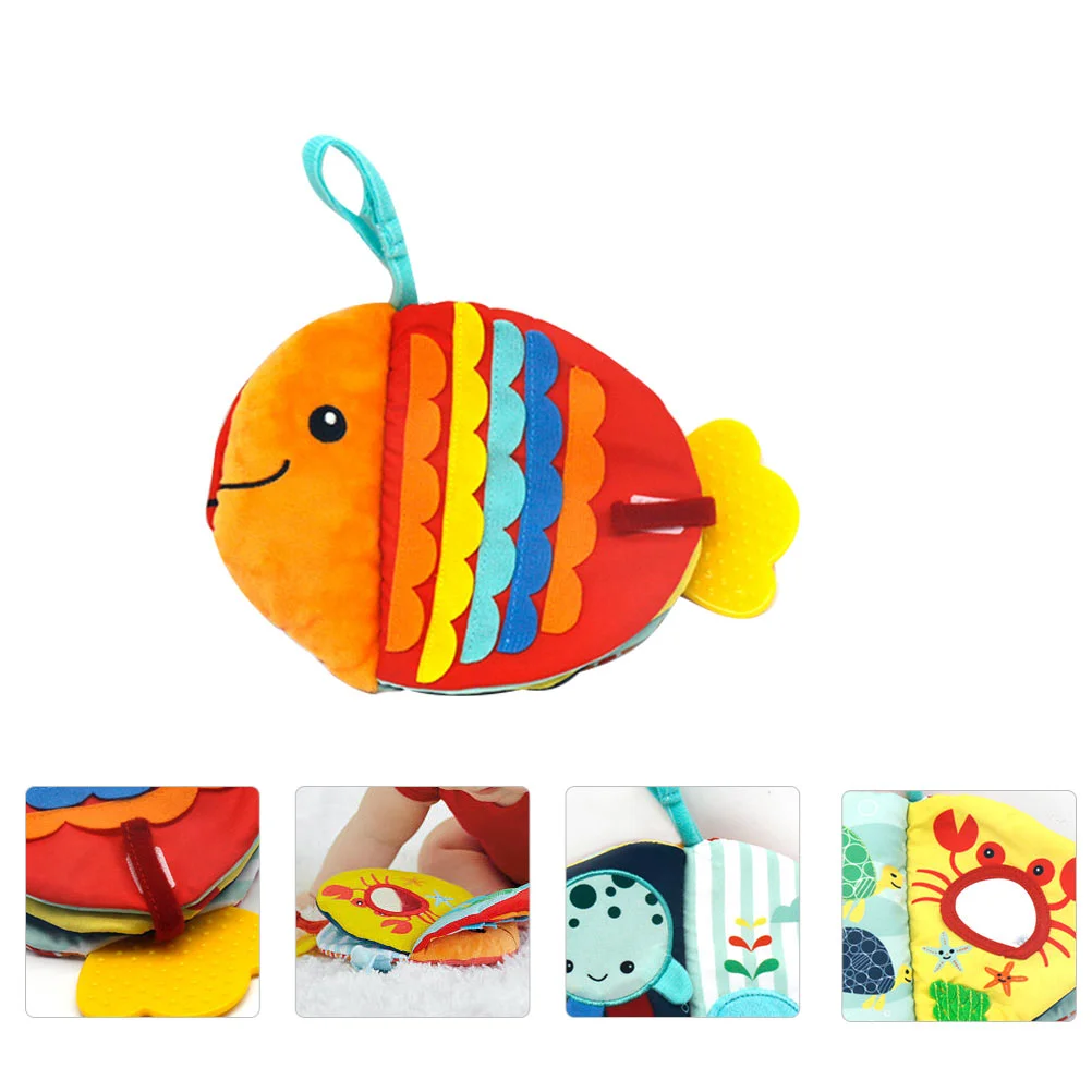 Libro di stoffa Giocattolo lenitivo per bambini premium Apprendimento colorato Tessuto educativo Modelli animali Giocattoli per bambini a forma di pesce Cartone animato