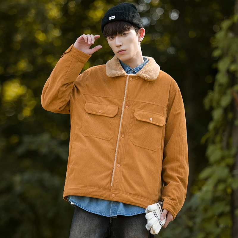 

Thiened Fce Autumn Winter Jaet Men's Lamb Velvet Corduroy Cotton Clothes Youth Trend Stand Fit Polyester Fiber
