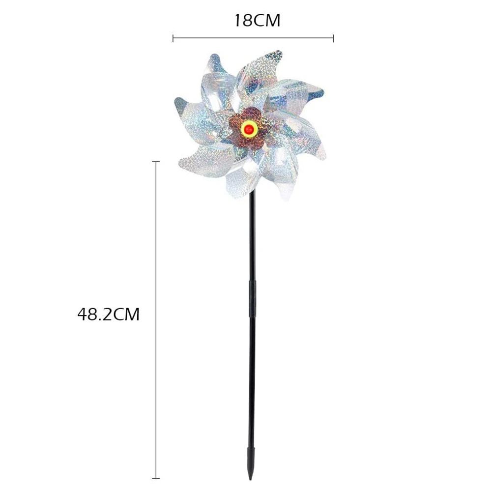 8 أوراق الطيور مبيد الحشرات طاحونة الدوار DIY الطيور رادع الدولاب الفضي