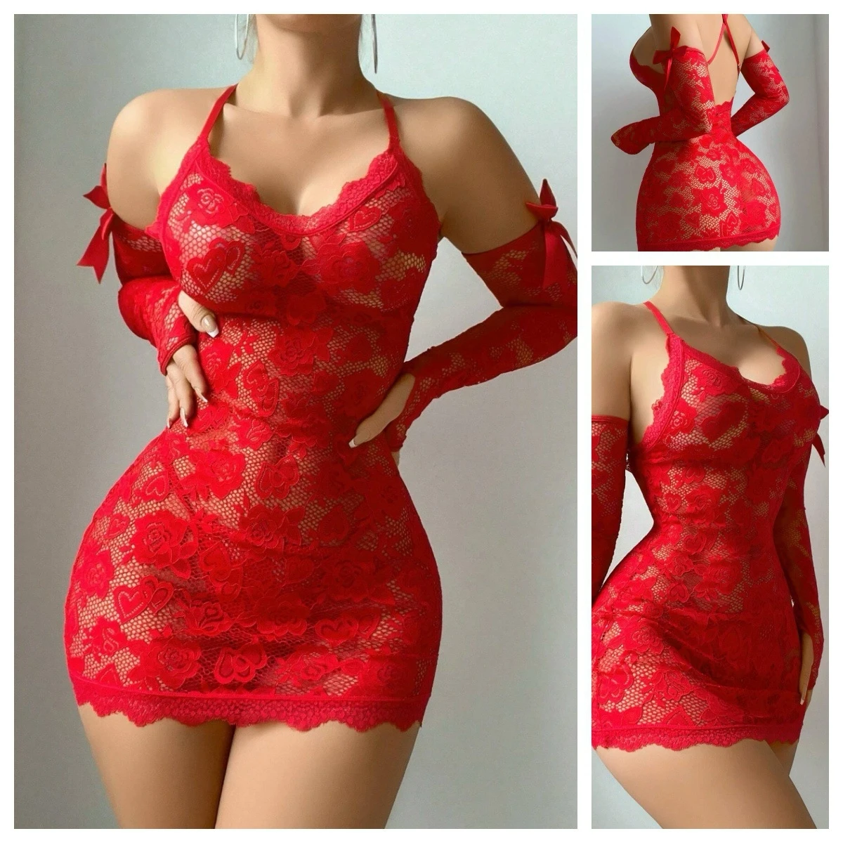 Lingerie sexy, abito da battaglia rosso, uniforme seducente, abito da notte, set di pizzo, tentazione uniforme, abbigliamento da donna L742