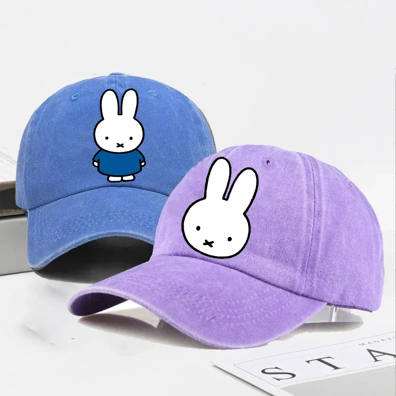 Miffy Hat Cute Cartoon Baseball Cap for Women Summer Adjustable Hats Kids Fashion Anime Caps Retro Sunbonnet Adult Headgear Gift