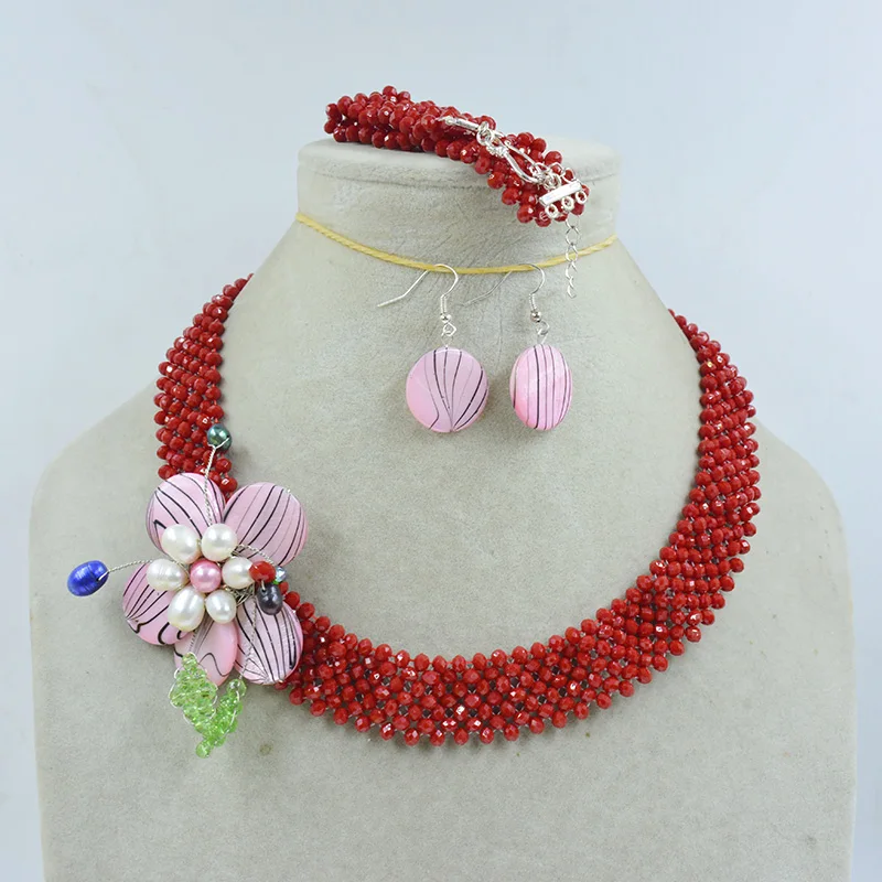 

45 мм хрустальное ожерелье, браслет, серьги, Тканые вручную ракушки цветы. Классический женский комплект на годовщину свадьбы