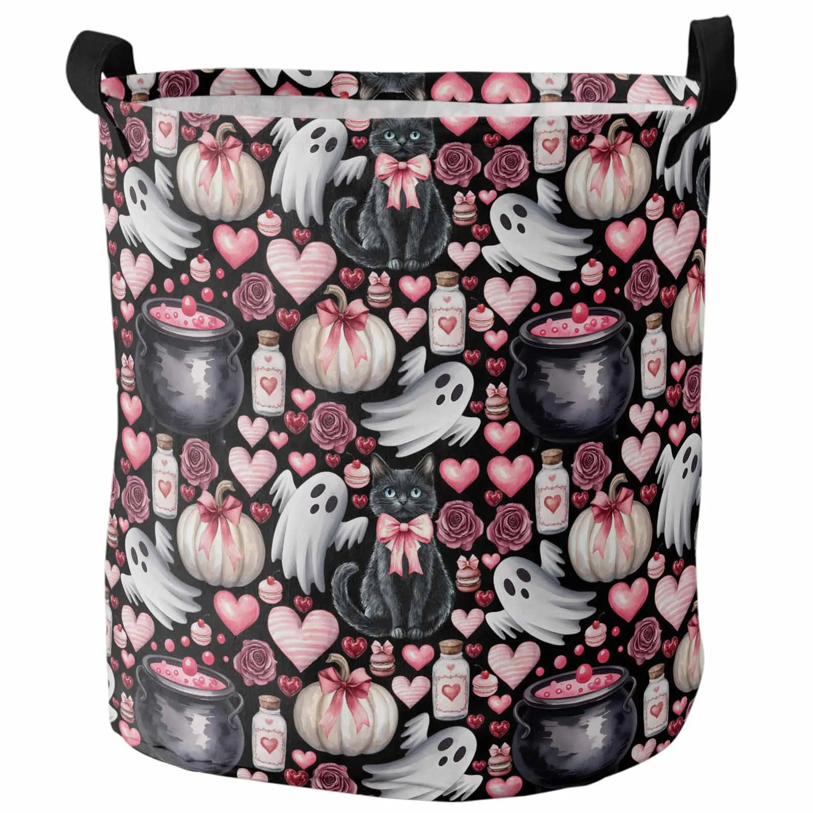

Black Bow Cat Ghost Halloween Foldable Dirty Laundry Basket Kid's Toy Organizer Waterproof Storage Baskets