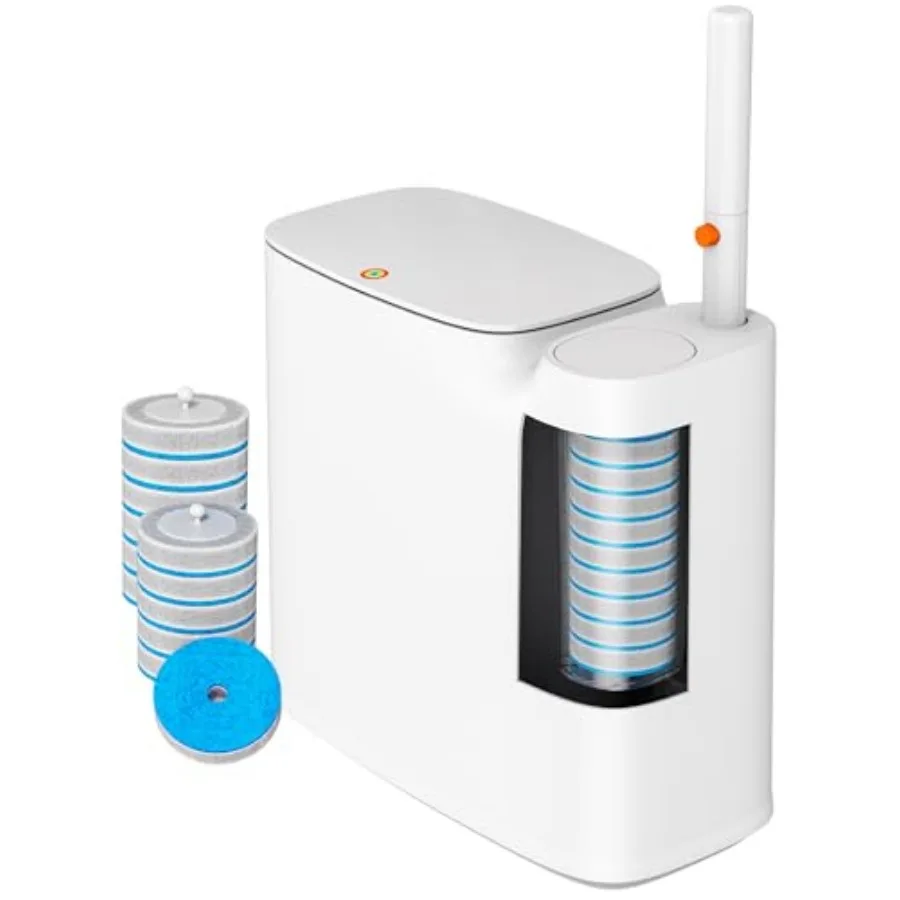 

Bathroom Trash can Set, 2 Gallon White Small Trash Can with Lid, Disposable Toilet Brush, Storage Caddy and 12 Refills, Slim Ga
