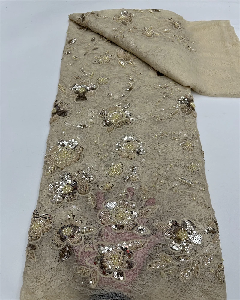 

Роскошная африканская сетчатая кружевная ткань с бисером и блестками, французский тюль для нигерийских свадебных платьев
