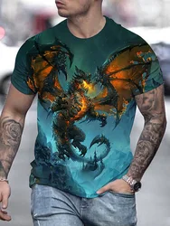 Animated 3D Dragon Pattern Summer Men's Casual T-Shirt Outdoor Sports Comfortable Short Sleeves Street Fashion, Round Neck Tops