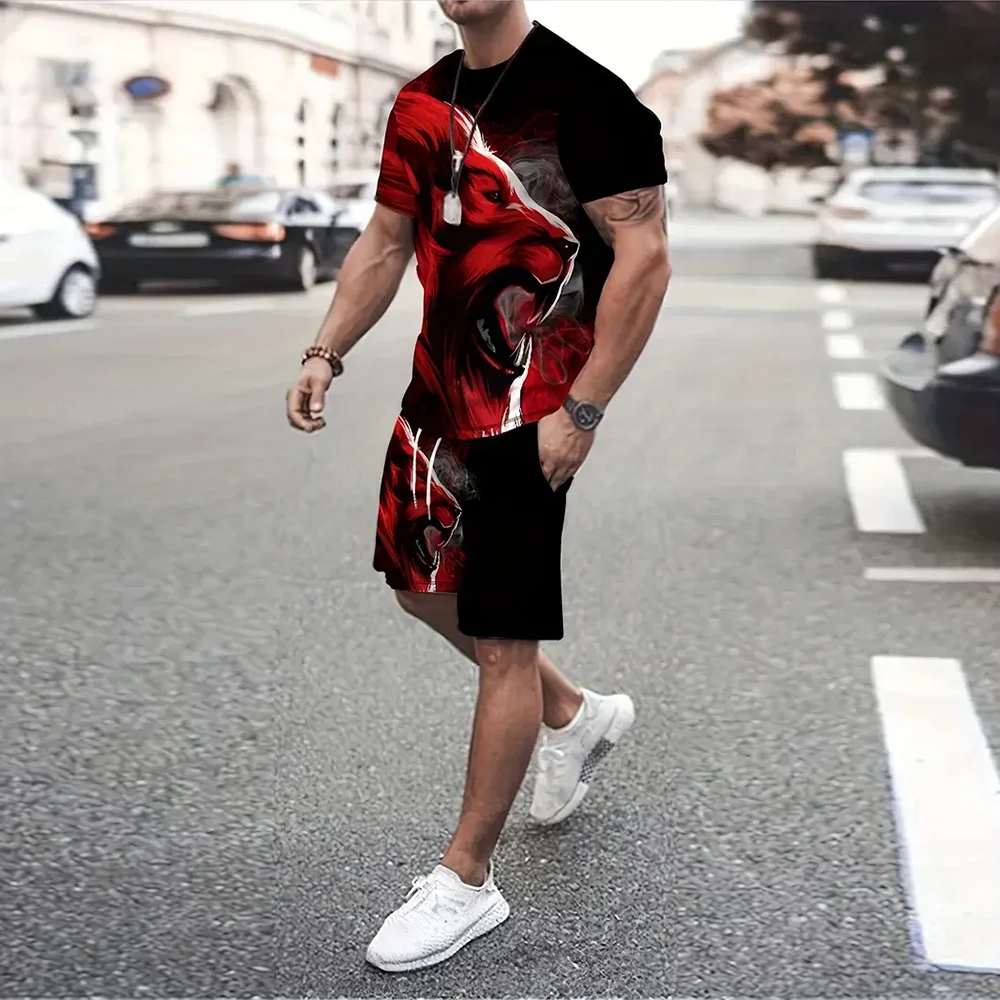 New Men's Beach Resort Style Short-Sleeved T-Shirt And Drawstring Shorts 2-Piece Set Summer Breathable T-Shirt With Shorts Suits