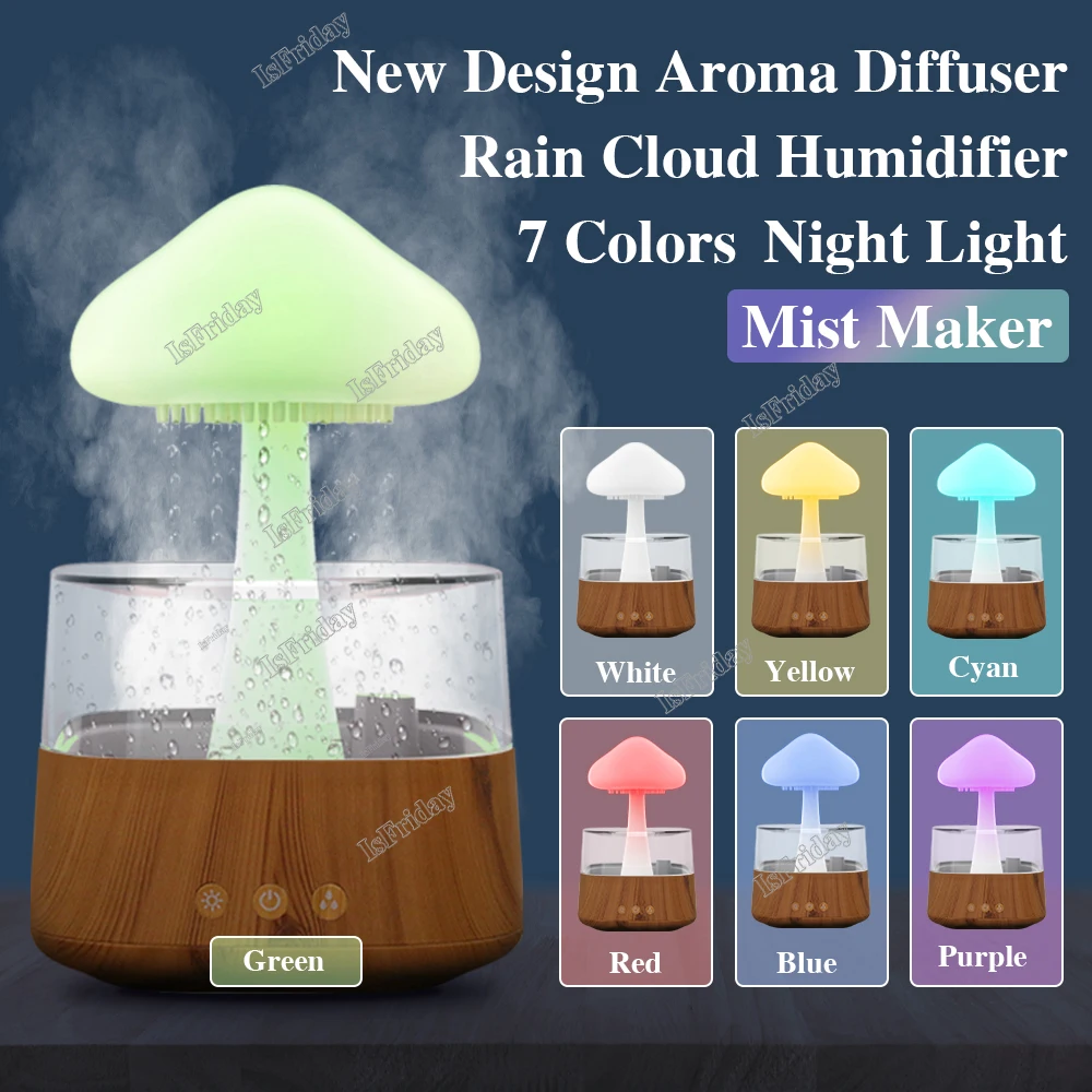 

Rain Cloud Humidifier Mist Maker Relaxing Raindrop Lamp for Oil Aroma Cloud Diffuser Mushroom rain humidifier 7 Colors Light