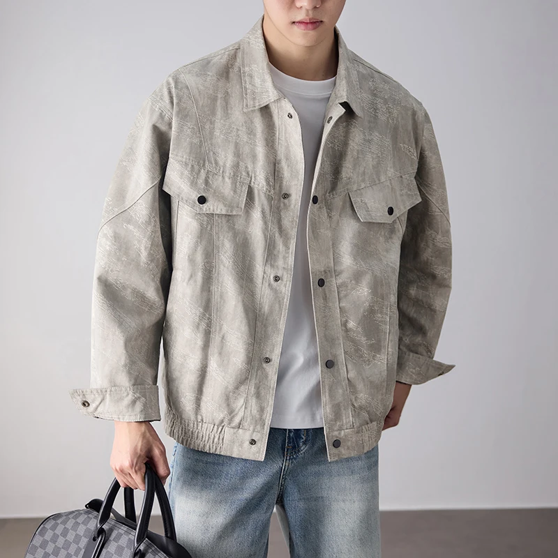 Plus Size Coat Men Vintage Cotton Loose Casual American Streetwear Fashion Cityboy Spring Autumn Cargo Jacket Coat Man Outerwear