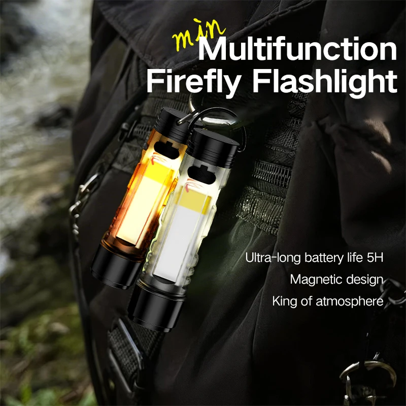 Lanterna LED Portátil Pequena de Luz Forte para Uso Externo, Mini Lanterna de Chaveiro Recarregável USB, Luz de Alerta de Emergência Portátil