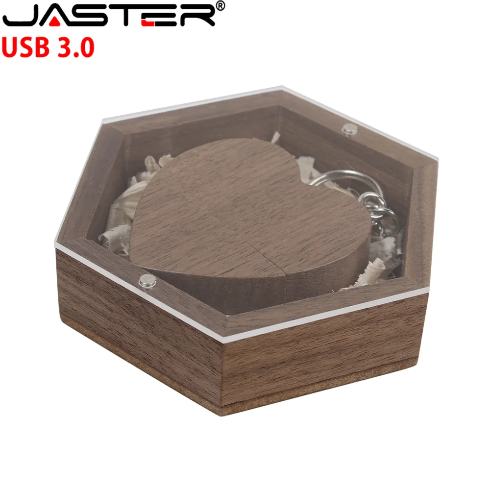 JASTER New USB Flash Drive 3.0 Acrylic Board Hexagonal Box Pendrive 4GB 8GB 16GB 32GB 64GB 128GB Pen drive(No customized logo)