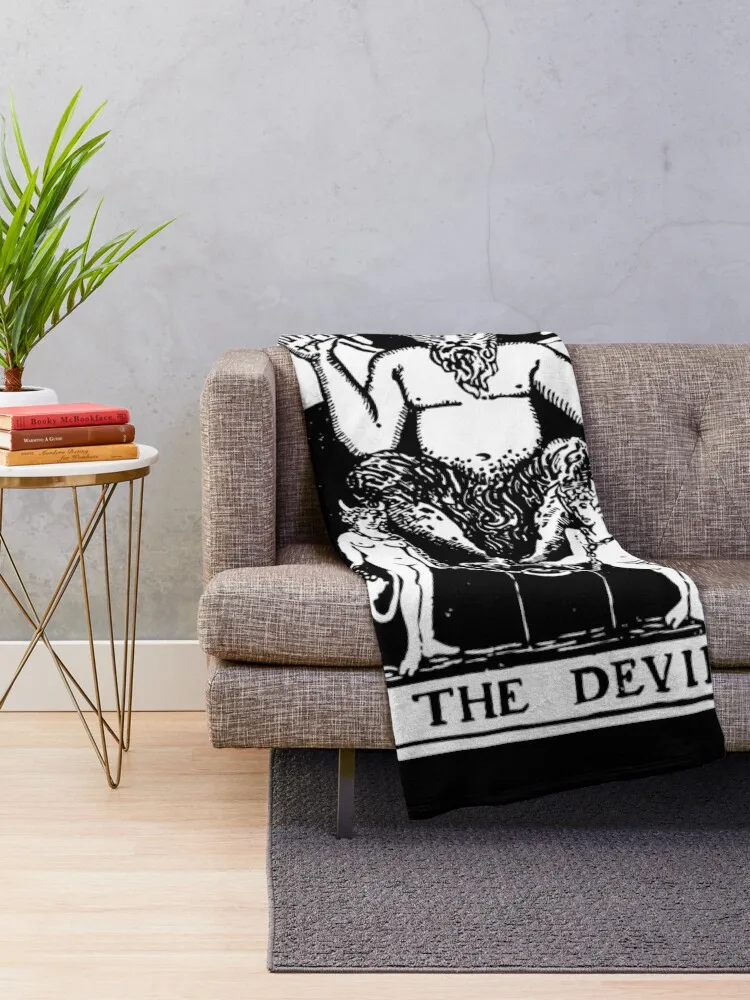 Tarot Card : The Devil black & white Throw Blanket Loose manga Beach Blankets