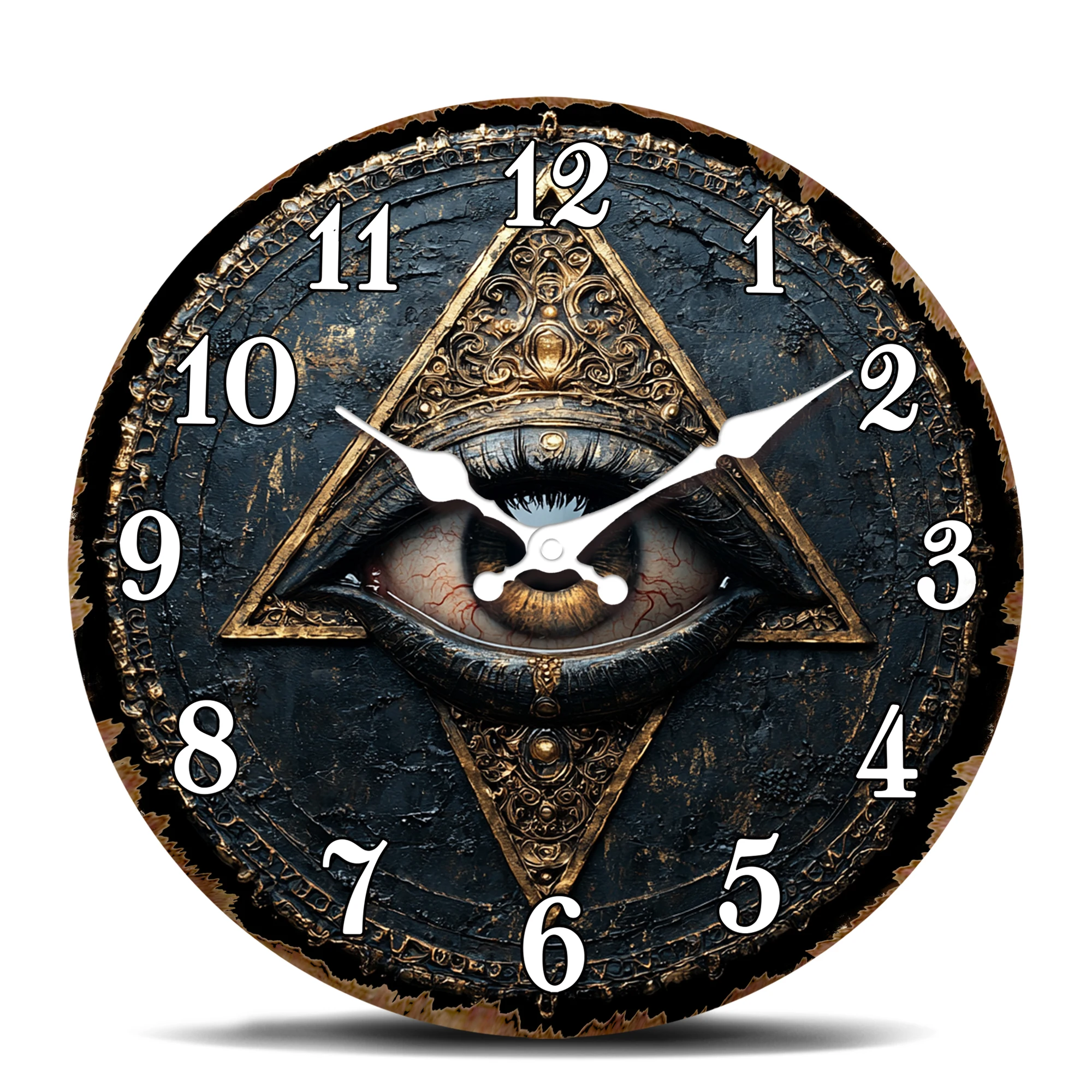 All-Seeing Eye within Triangle Wall Clock - Mystical Occult Symbol Print - Silent Non-Ticking Esoteric Decor Round Clock
