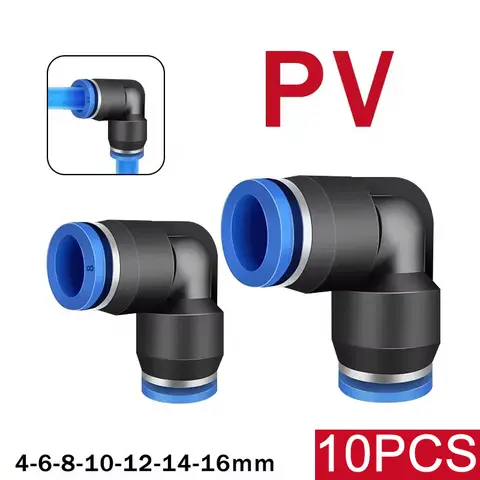 10PCS 공압 퀵 피팅 PV 90도 팔꿈치 플라스틱 4mm 6mm 8mm 10mm 공기 부품 파이프 푸시 인 워터 퀵 커넥터