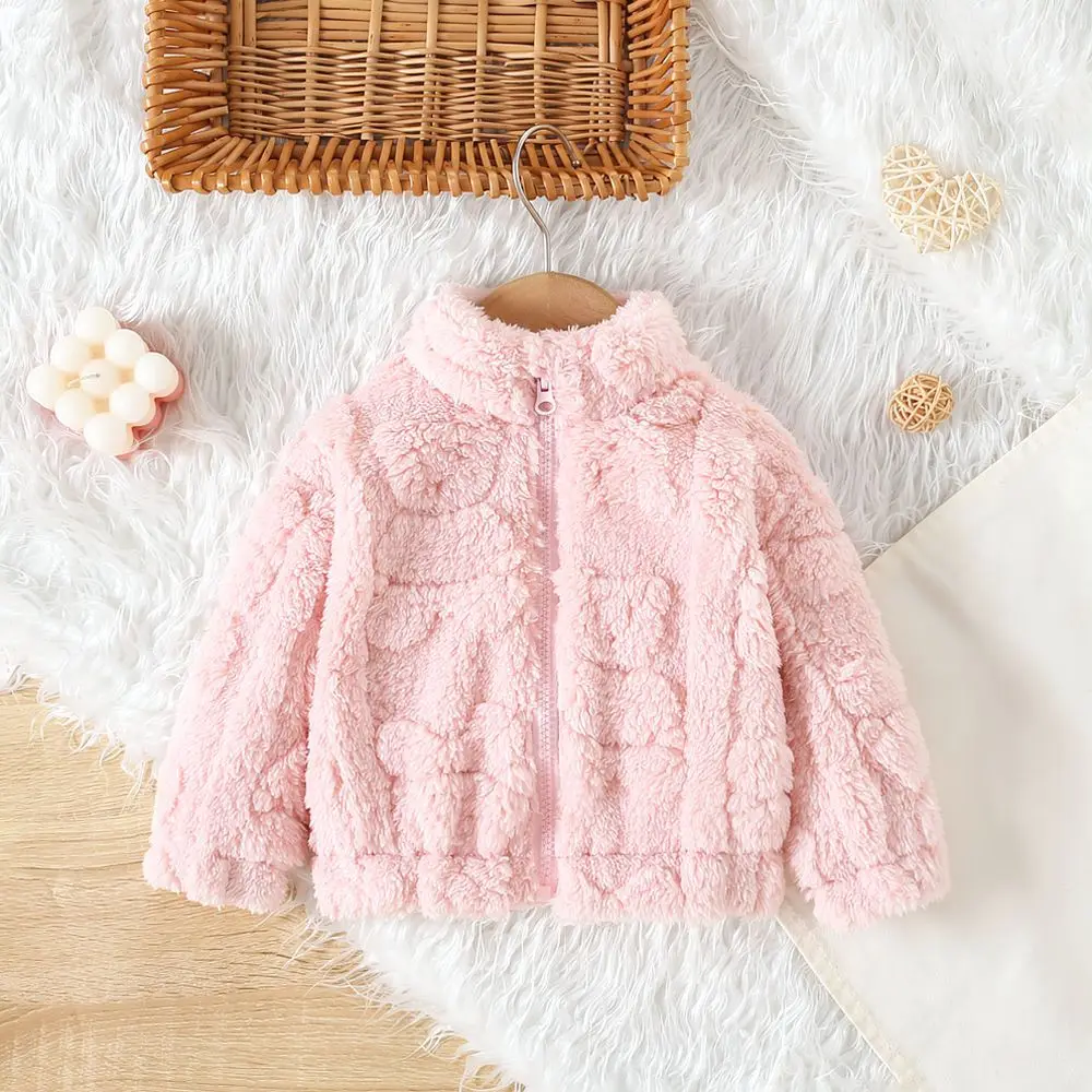 Toddler Girls Warm Furry Jacket For Y5Y6 Winter Cute Zip Up Fleece Coat Soft Thickened Casual Autumn Outerwear Tops
