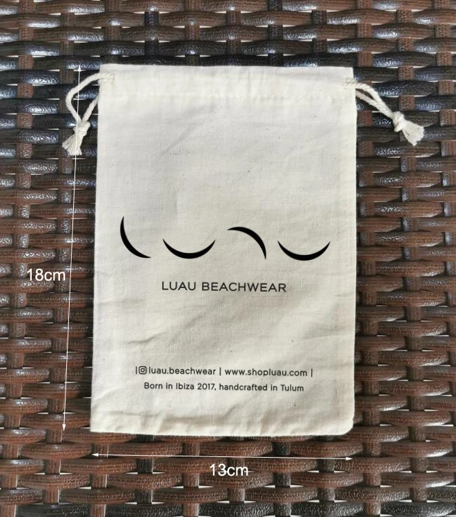 500 Pieces Customized Logo 13*18cm Cotton Bags Drawstring Gift Pouches Screen Printed With Black Logo
