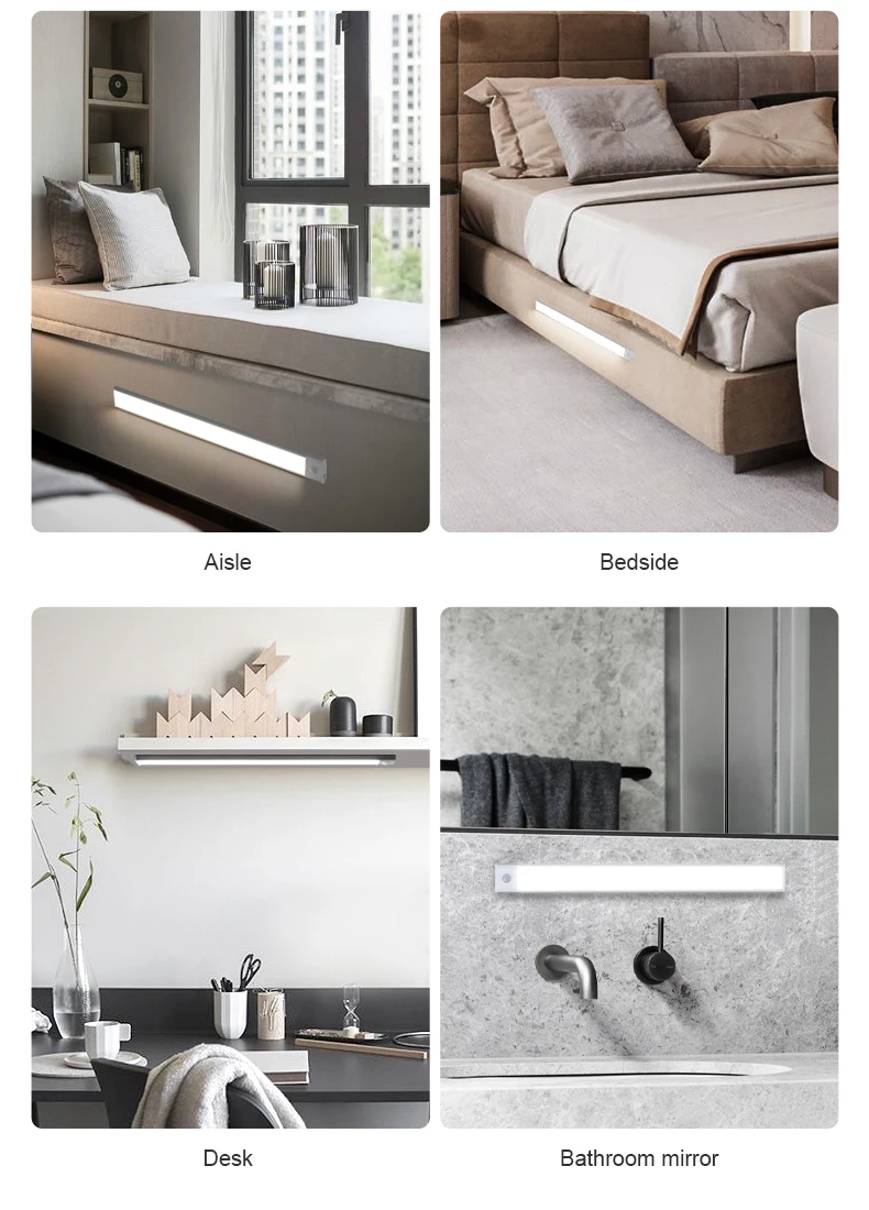 LED Night Light 20/30/40/50CM Motion Sensor Wireless USB Cabinet Night Light Wardrobe Lamp For Kitchen Cabinet Bedroom Wardrobe