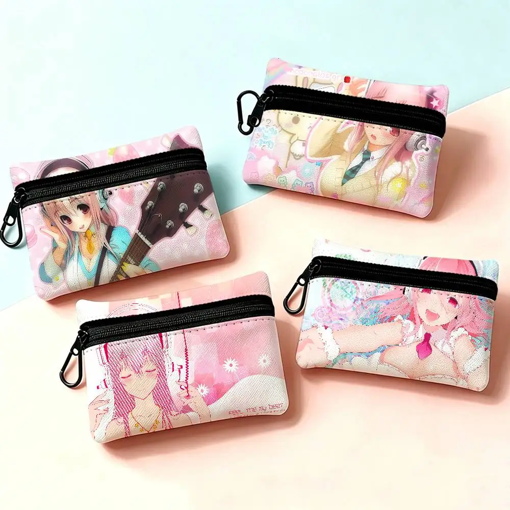 Anime Super Sonico Musical Girl White Oxford Cloth Zipper Coin Purse Lightweight Hanging Key Pouch Card Holder For Daily Use