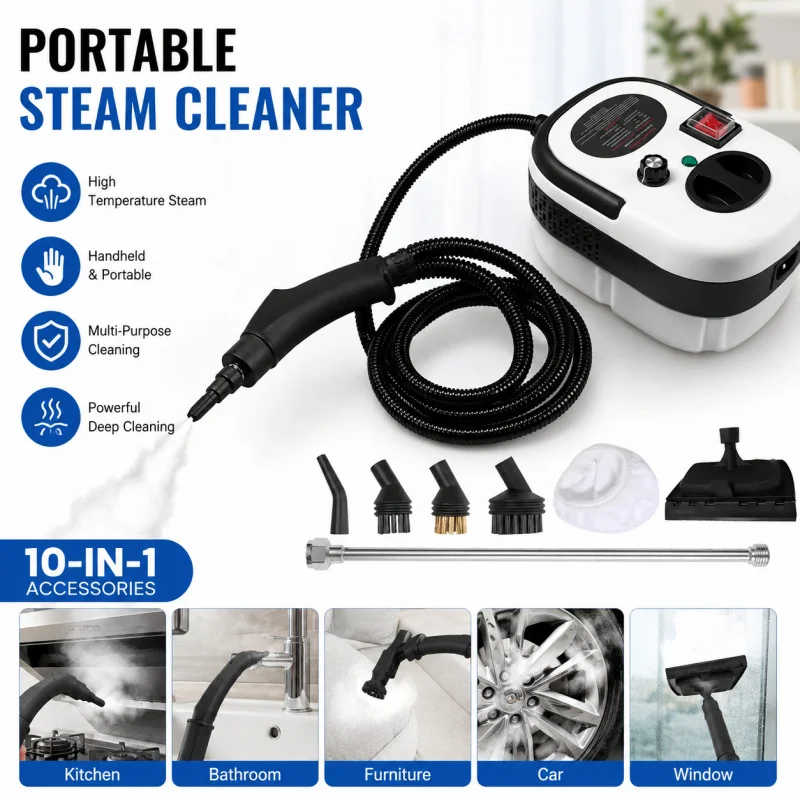 

2026 Portable Handheld Steam Cleaner High Temperature Pressurized Steam Cleaning Machine With Brush Heads For Kitchen Car