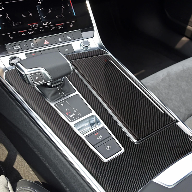Console Gear Shift Control Panel Cover For Audi A6 C8 2019-2022 Decoration Carbon Texture Gearshift Trim Interior Car Accessory