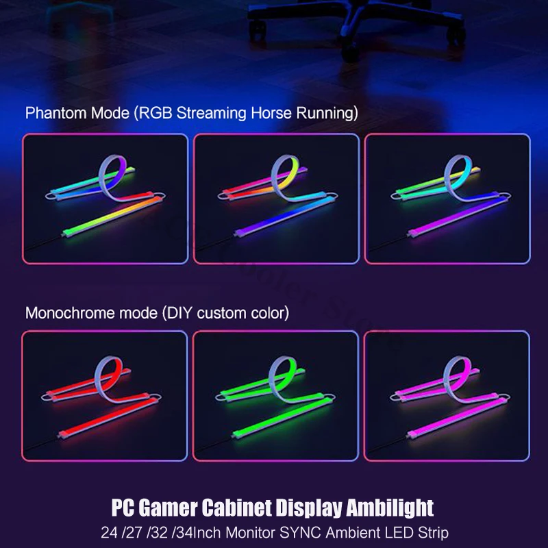 Desktop Computer Monitor SYNC RGB Light, E-Sport Room Renovation LED 16 Million Colors Music Ambient For 24 27 32 34inch Display