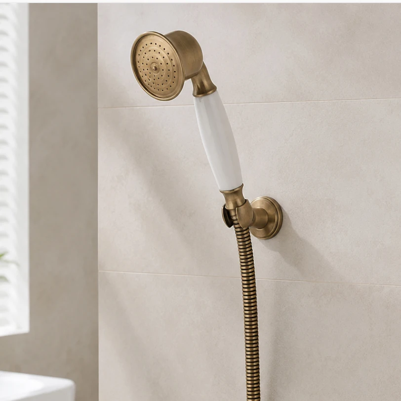 

Antique Brass Shower Head Bathroom Hand Shower Head 1.5m Shower Hose