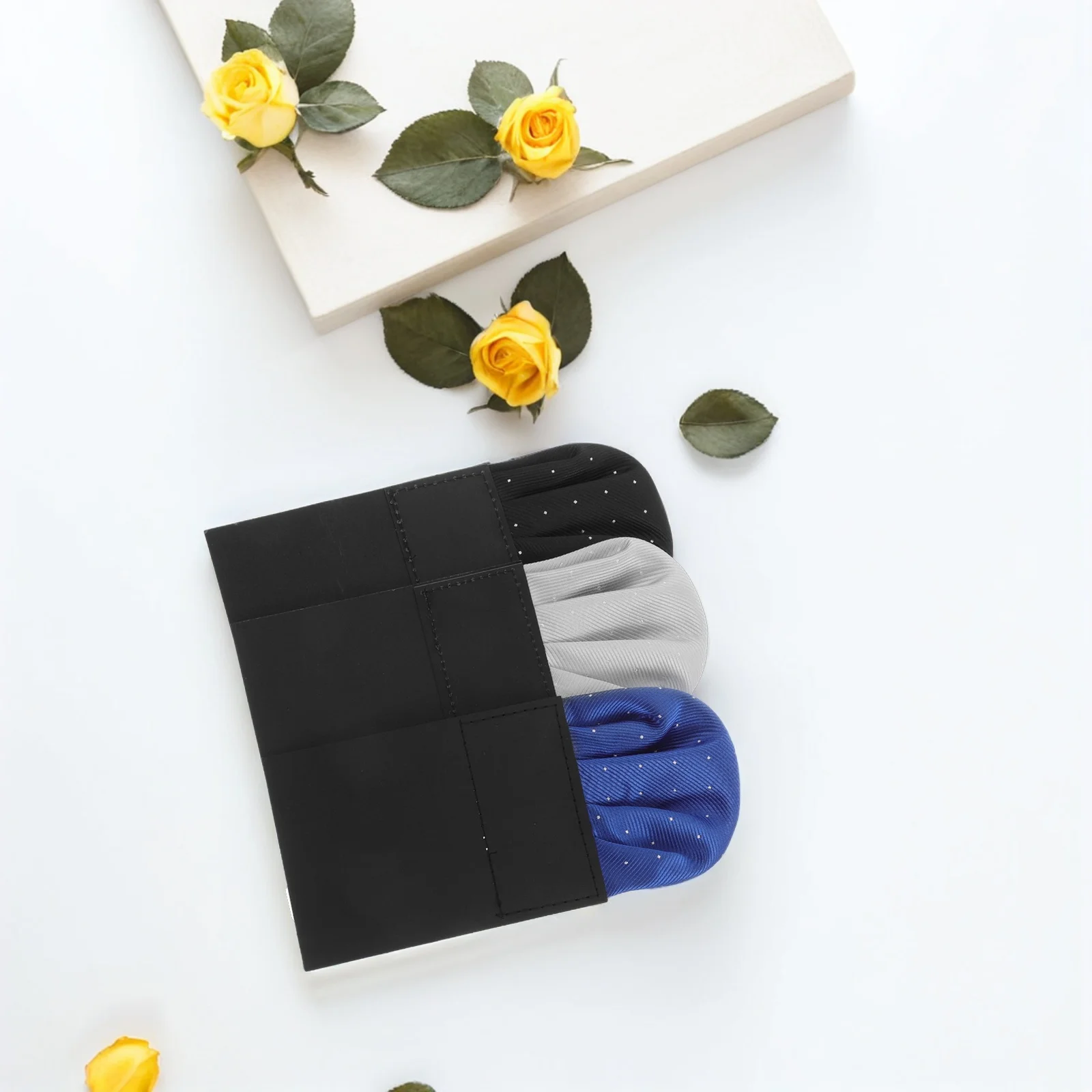 3 قطع خط بطاقة مطوية مسبقًا للرجال بدلة دائرية الشكل وجيب مربع الشكل وجيب مربع للرجال