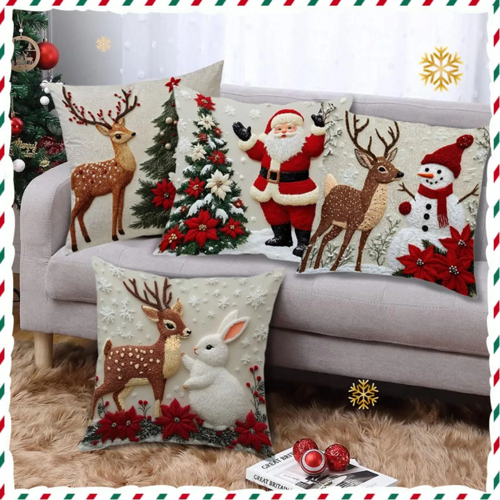 Weihnachts-Kissenbezug, Elch-Kaninchen, dekoratives Sofa, dekorativer Leinen-Kissenbezug für Weihnachts-Sofadekoration