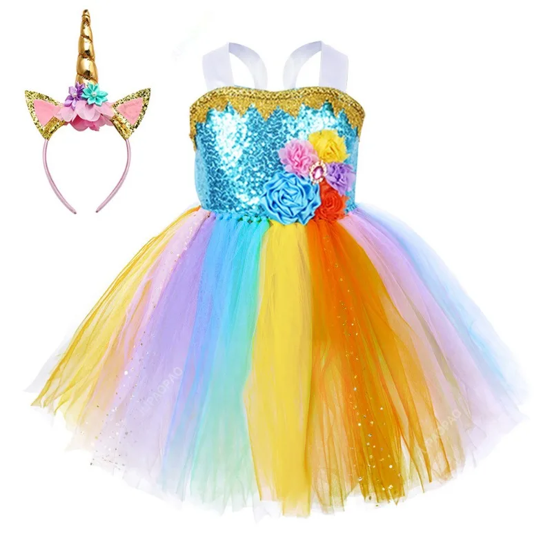 

Girls Princess Unicorn Tutu Dress Outfit Pastel Flowers Baby Girl Birthday Party Dresses Tulle Kids Halloween Cosplay Costumes