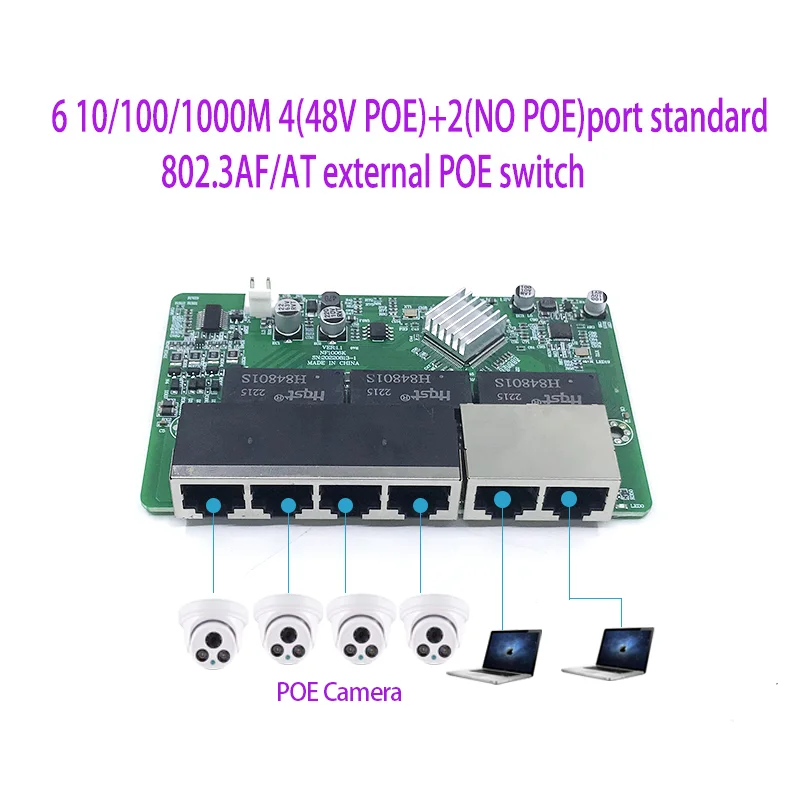 POE module Switch board 802.3af/AT 48V 6 port power supply 65W-125W for POE cameras NVR100M/1000M industral switch