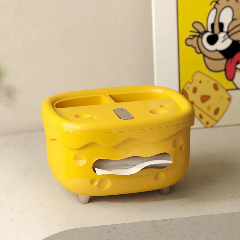 

Nordic Cheese Tissue Box Holder Multifunctional Desktop Organizer with Phone Stand and Remote Control Storage